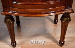 1900 Antique French Louis XVI Walnut & Satinwood Marble top Pair of Nightstands