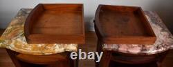 1900 Antique French Louis XVI Walnut & Satinwood Marble top Pair of Nightstands