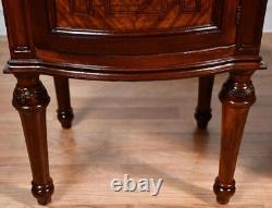 1900 Antique French Louis XVI Walnut & Satinwood Marble top Pair of Nightstands