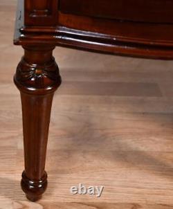 1900 Antique French Louis XVI Walnut & Satinwood Marble top Pair of Nightstands