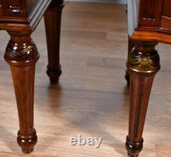 1900 Antique French Louis XVI Walnut & Satinwood Marble top Pair of Nightstands