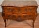 1900 French Louis Xv Walnut Marquetry Inlay Marble Top Chest Of Drawers Dresser