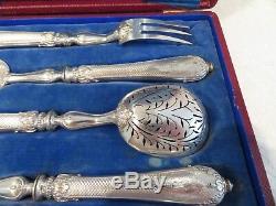 1900 french sterling guilloche silver appetizer serving set 4p Louis XVI st