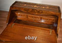 1900s Antique French Louis XV Walnut & Floral inlay Secretary small Ladies desk