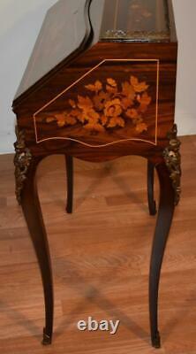 1900s Antique French Louis XV Walnut & Floral inlay Secretary small Ladies desk