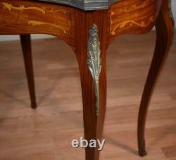 1900s Antique French Louis XV Walnut & Satinwood Inlay Center table / Hall table