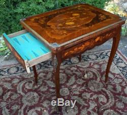 1900s Antique French Louis XV Walnut and Satinwood Inlaid Flip top Game Table