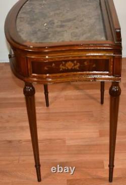 1900s Antique French Louis XVI Walnut inlaid Marble top Ladies Desk & stool