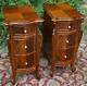 1900s Antique Pair Of French Louis Xv Carved Walnut Nightstands / Bedside Tables