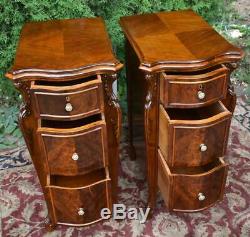 1900s Antique pair of French Louis XV carved Walnut Nightstands / bedside tables