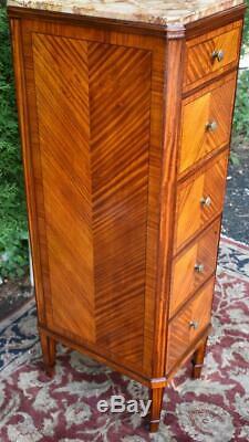 1900s Pair of French Louis XVI Satinwood Marble top bedroom chest Lingerie Stand