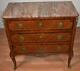 1910 Antique French Louis Xv Walnut & Satinwood Inlay Marble Top Small Commode