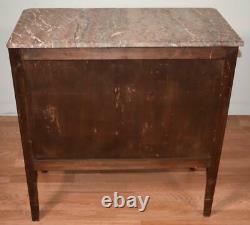 1910 Antique French Louis XV Walnut & Satinwood inlay Marble top small Commode