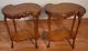 1910 Antique French Louis Xv Walnut & Satinwood Inlay Pair Side End Tables