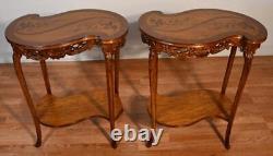 1910 Antique French Louis XV Walnut & Satinwood inlay PAIR side end tables