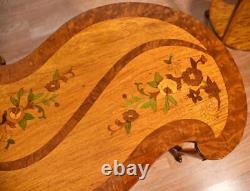 1910 Antique French Louis XV Walnut & Satinwood inlay PAIR side end tables