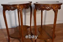 1910 Antique French Louis XV Walnut & Satinwood inlay PAIR side end tables