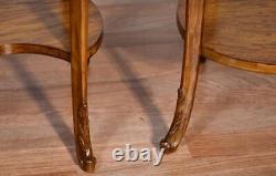 1910 Antique French Louis XV Walnut & Satinwood inlay PAIR side end tables