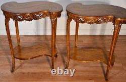 1910 Antique French Louis XV Walnut & Satinwood inlay PAIR side end tables