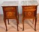 1910 Antique French Louis Xv Walnut Inlaid Marble Top Nightstands Bedside Tables