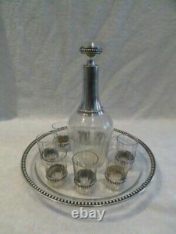 1910 french crystal & sterling silver 8 vodka goblets decanter & tray Louis XVI