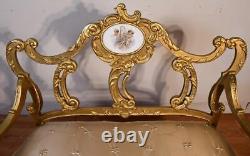 1910s Antique French Louis XV Fruitwood Gold Gilded Loveseat / New Upholstery