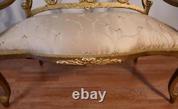 1910s Antique French Louis XV Fruitwood Gold Gilded Loveseat / New Upholstery