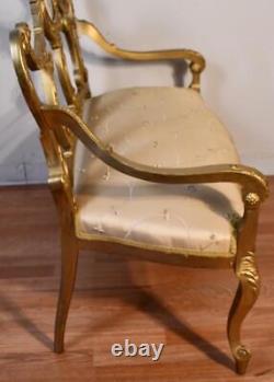 1910s Antique French Louis XV Fruitwood Gold Gilded Loveseat / New Upholstery