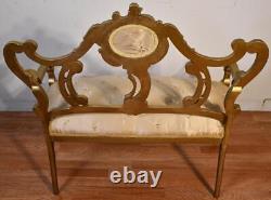 1910s Antique French Louis XV Fruitwood Gold Gilded Loveseat / New Upholstery