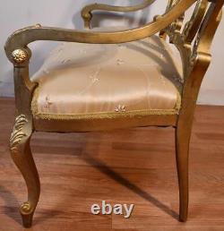 1910s Antique French Louis XV Fruitwood Gold Gilded Loveseat / New Upholstery