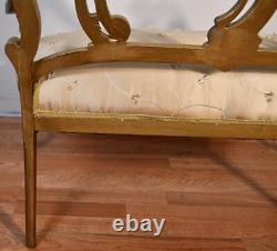 1910s Antique French Louis XV Fruitwood Gold Gilded Loveseat / New Upholstery