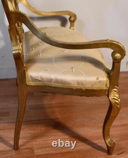 1910s Antique French Louis XV Fruitwood Gold Gilded Loveseat / New Upholstery