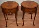 1910s Antique French Louis Xv Satinwood Floral Inlay Side Tables / End Tables