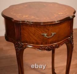 1910s Antique French Louis XV Satinwood floral inlay side tables / End tables