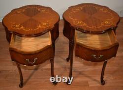 1910s Antique French Louis XV Satinwood floral inlay side tables / End tables