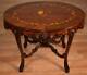 1910s Antique French Louis Xv Walnut & Satinwood Floral Inlay Small Coffee Table