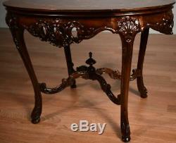 1910s Antique French Louis XV Walnut & Satinwood Floral Inlay small Coffee Table