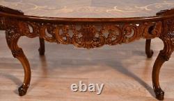 1910s Antique French Louis XV Walnut & Satinwood Inlay Coffee Table