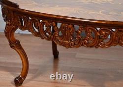1910s Antique French Louis XV Walnut & Satinwood Inlay Coffee Table