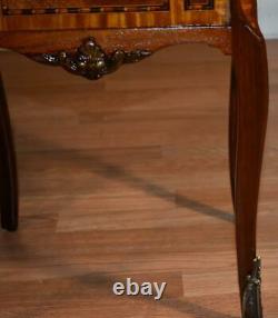 1910s Antique French Louis XV Walnut & Satinwood Marble Nightstand bedside table