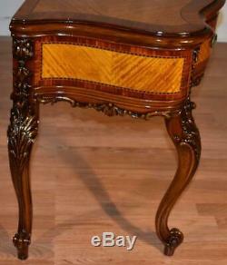 1910s Antique French Louis XV Walnut & Satinwood inlaid Vanity Desk Ladies Desk