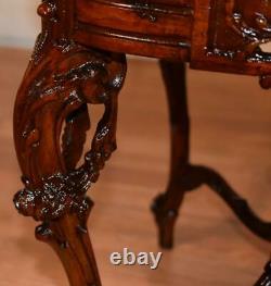 1910s Antique French Louis XV Walnut & Satinwood inlaid glass top coffee table