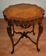 1910s Antique French Louis Xv Walnut & Satinwood Inlay Round Center Table