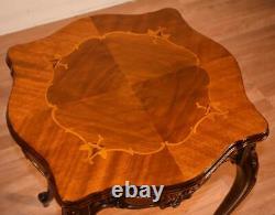 1910s Antique French Louis XV Walnut & Satinwood inlay side table End table