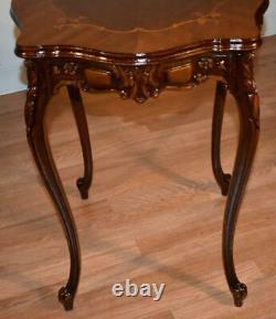 1910s Antique French Louis XV Walnut & Satinwood inlay side table End table