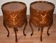 1910s Antique French Louis Xv Walnut & Satinwood Inlay Side Tables / End Tables