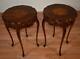 1910s Antique French Louis Xv Walnut & Satinwood Inlay Side Tables / End Tables