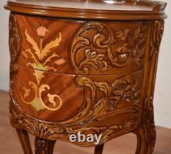 1910s Antique French Louis XV Walnut & Satinwood inlay side tables / End tables