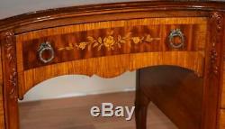 1910s Antique French Louis XV Walnut Satinwood marquetry inlaid Ladys vanity
