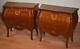 1910s Antique French Louis Xv Walnut Inlaid Pair Of Nightstands / Bedside Tables